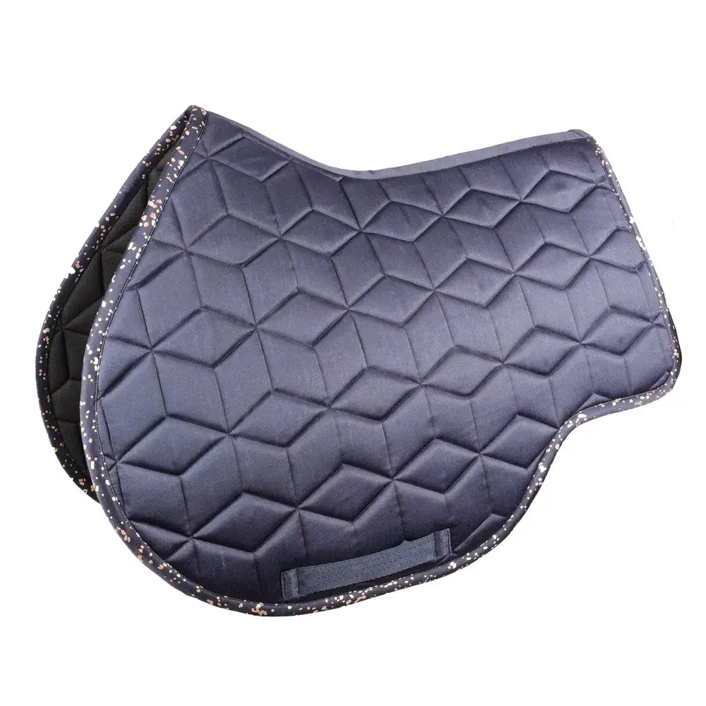 Dark blue quilted Hy Equestrian elevate allure saddle pad with geometric diamond pattern and speckled trim perfect for equestrian elevate saddle pads
