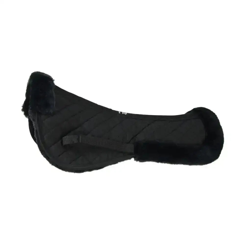 Black quilted fleece half pad with plush fur trim from hy equestrian fab fleece half pad collection