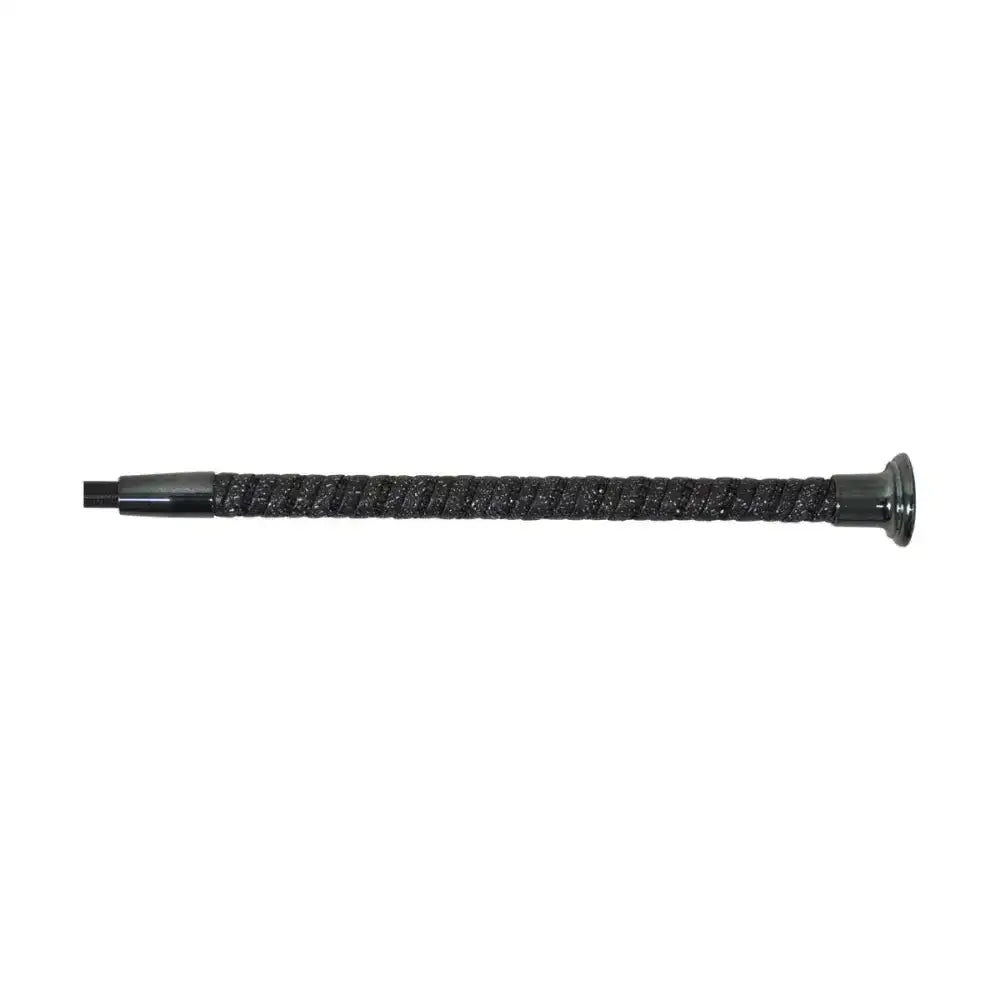 Black braided horse whip with textured grip and polished metal ends from hy equestrian faux leather sparkle dressage line