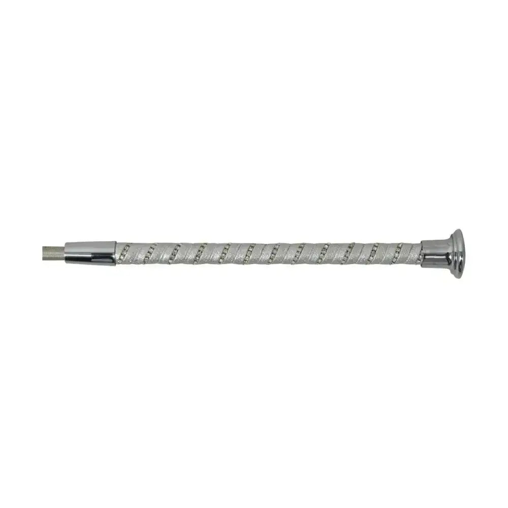 Silver-plated hy equestrian faux leather sparkle dressage whip with twisted grip and polished metal ends for glamorous use
