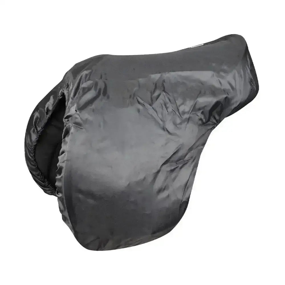 Black hy equestrian fleece lined waterproof saddle cover with durable smooth surface and elasticized edges