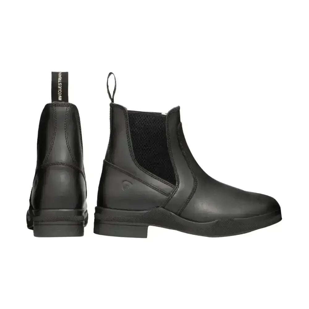 Black fleece lined wax leather jodhpur boots with elastic panels and pull tab for practical equestrian wear