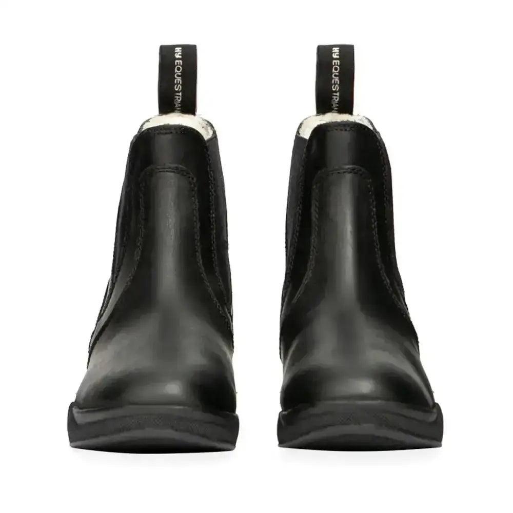 Black leather hy equestrian fleece lined wax leather jodhpur boots with elastic side panels for practical use