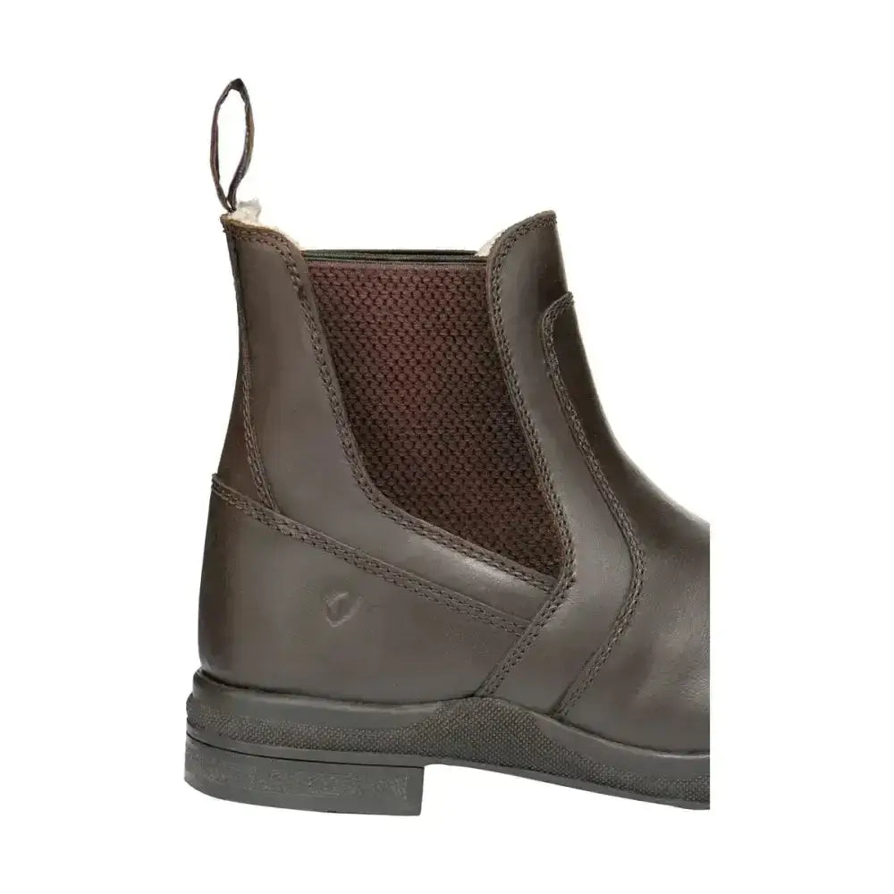 Dark brown fleece lined wax leather jodhpur boots with mesh panel and pull tab perfect for practical equestrian use