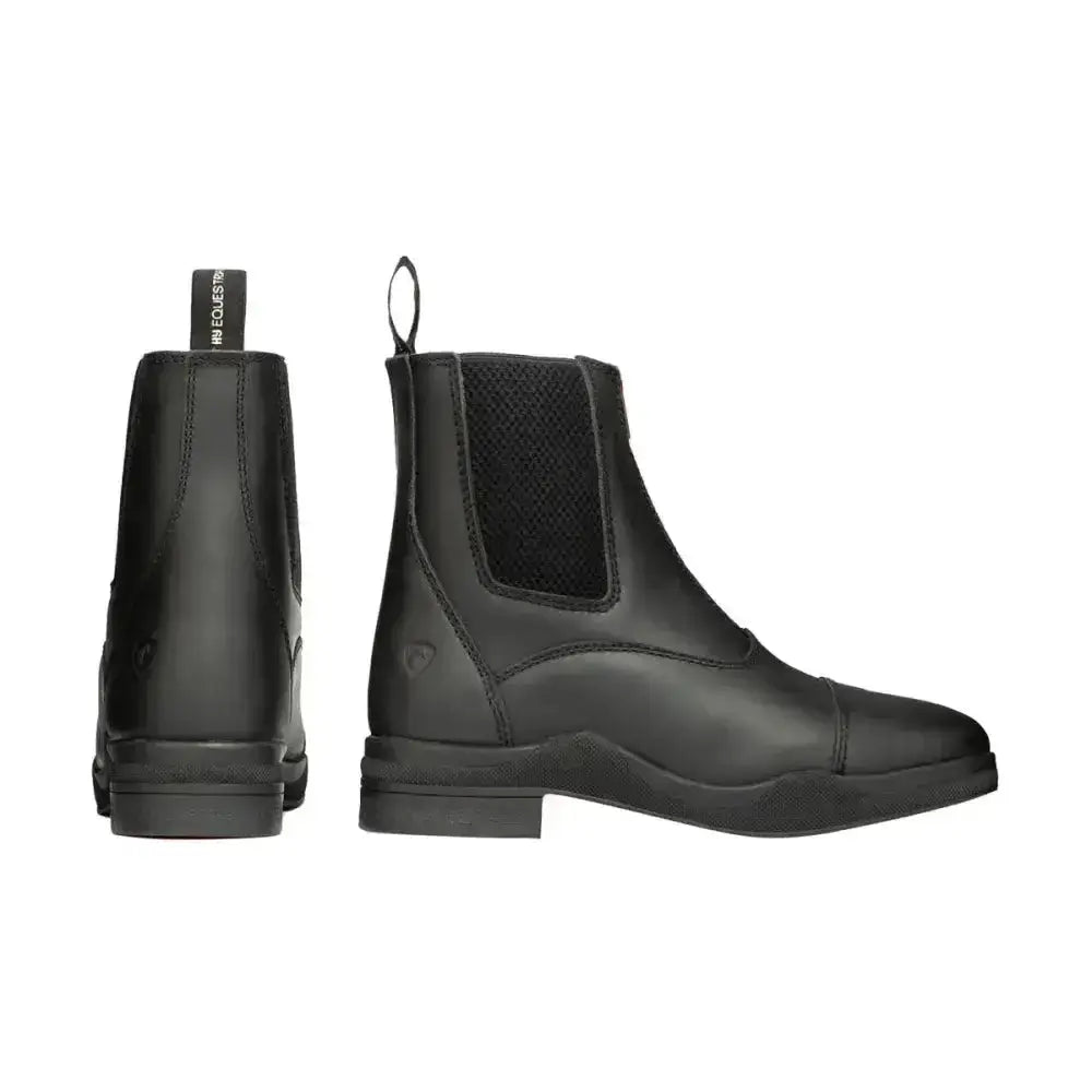 Black leather fleece lined wax leather hy equestrian zip jodhpur boot with mesh panel and back pull tab