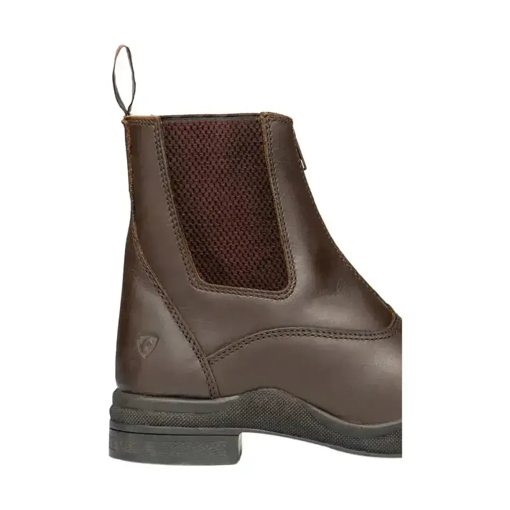 Brown leather fleece lined wax leather zip jodhpur boot with mesh panel and pull tab by hy equestrian