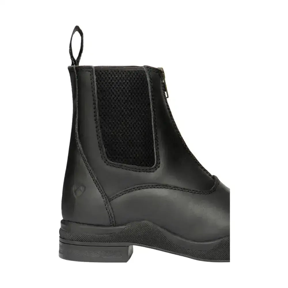 Black leather fleece lined wax leather equestrian zip jodhpur boot with mesh panel and zipper detail from hy equestrian