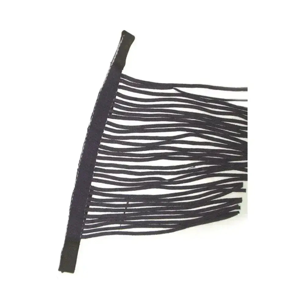 Black leather equestrian fly fringe with solid black top edge for horse fly masks and head collar use