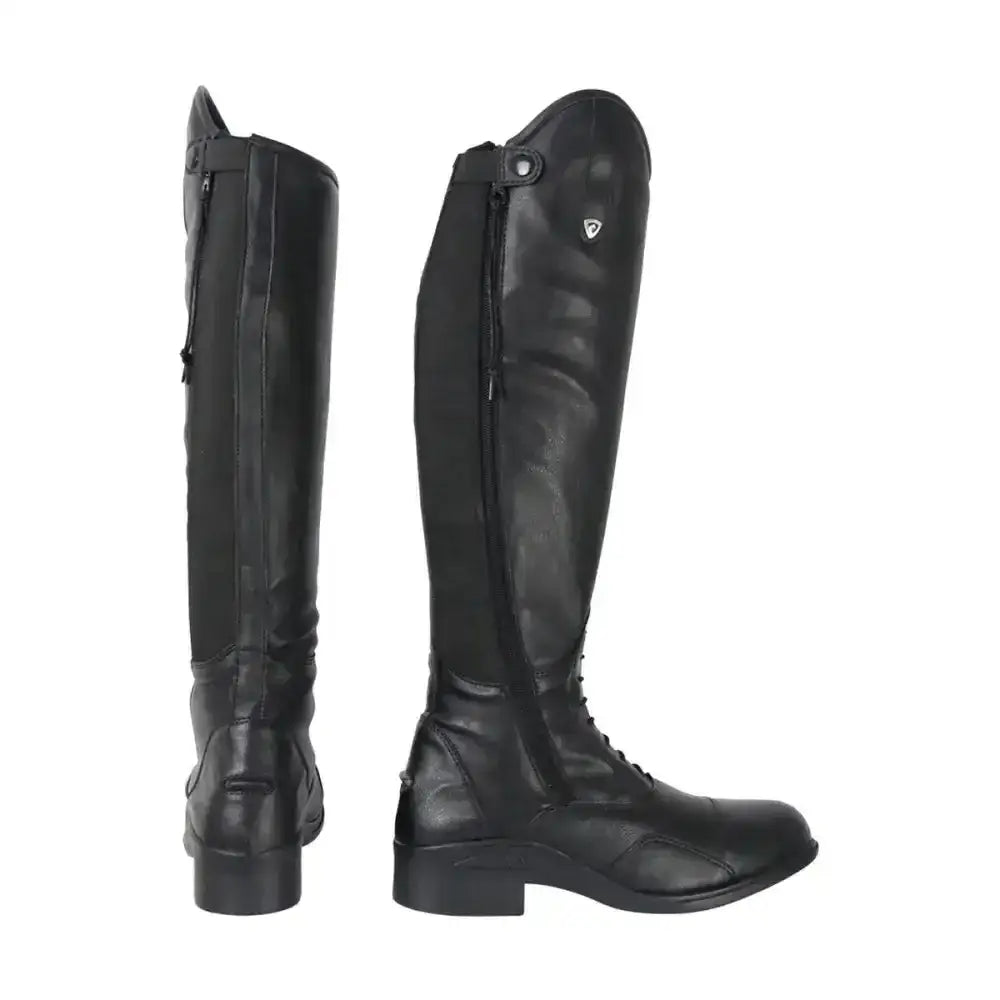Black leather classic formia riding boot with front laces and side zipper perfect for equestrian formia riding