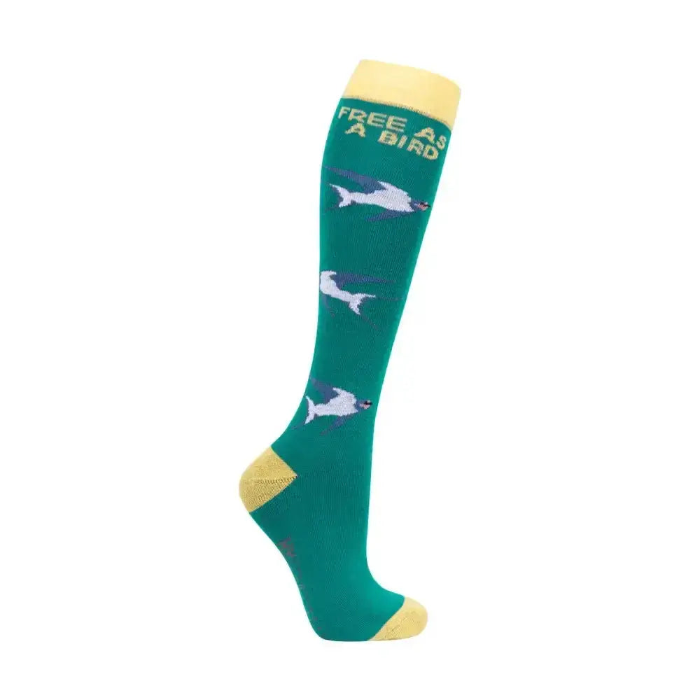 Teal hy equestrian free as a bird socks pack of 3 with yellow trim and white shark bird socks perfect to step whilst wearing