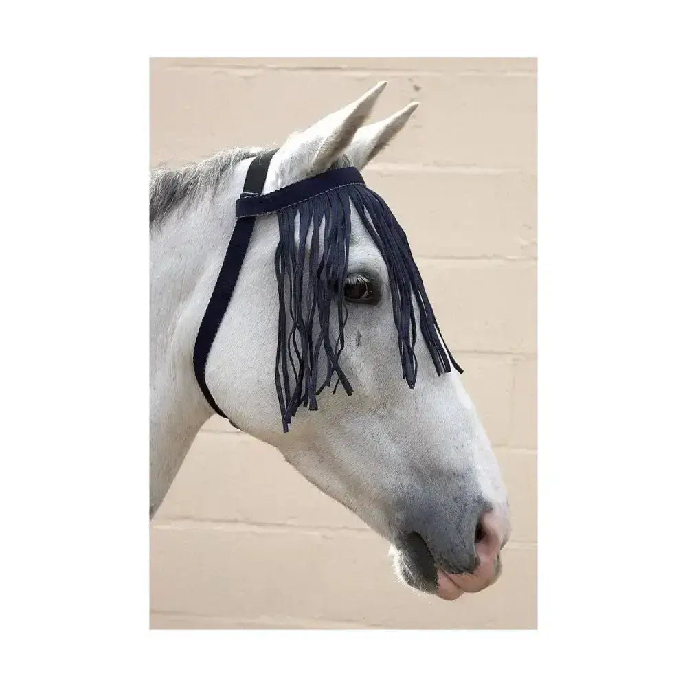Black fringed horse mask from hy equestrian free fit with fit fly fringe to keep horse flys away