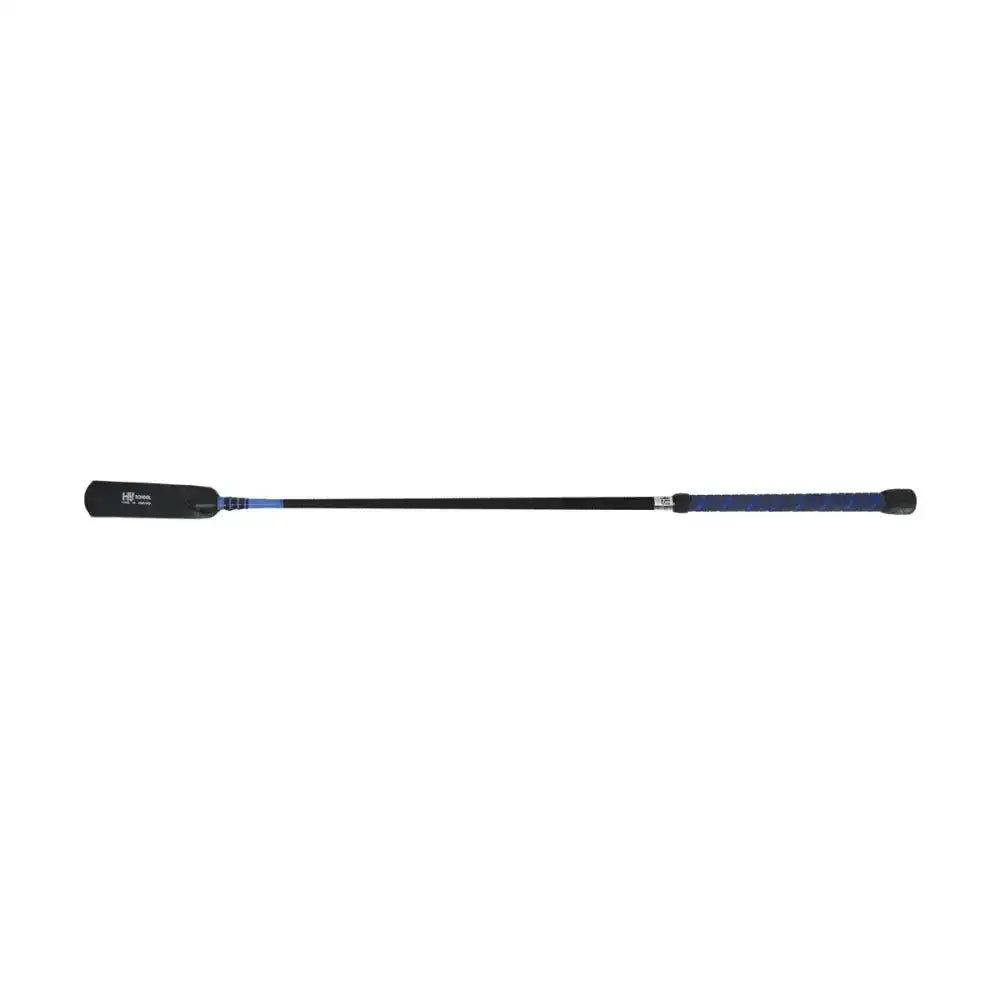 Black and blue riding crop with textured grip from hy equestrian general purpose whip for versatile riding use