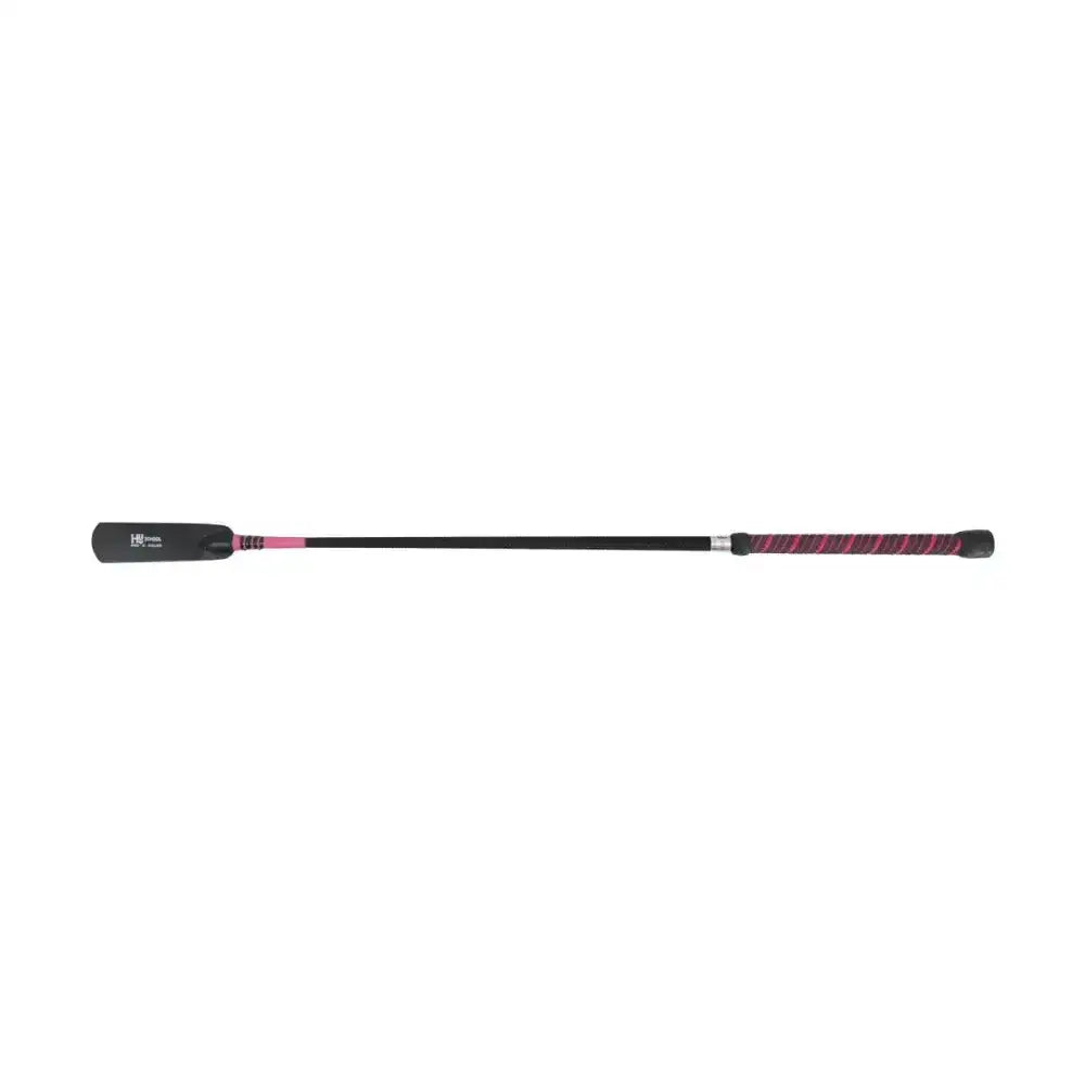 Black and pink hy equestrian general purpose whip with textured grip designed for riding crops use