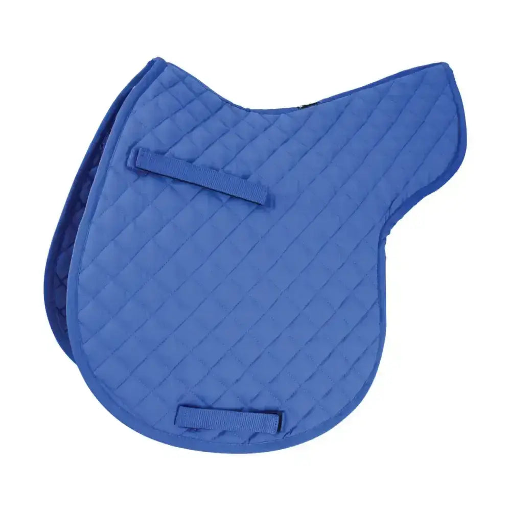 Blue quilted hy equestrian gp showjump numnah with diagonal stitching and two fabric straps for securing saddle pads