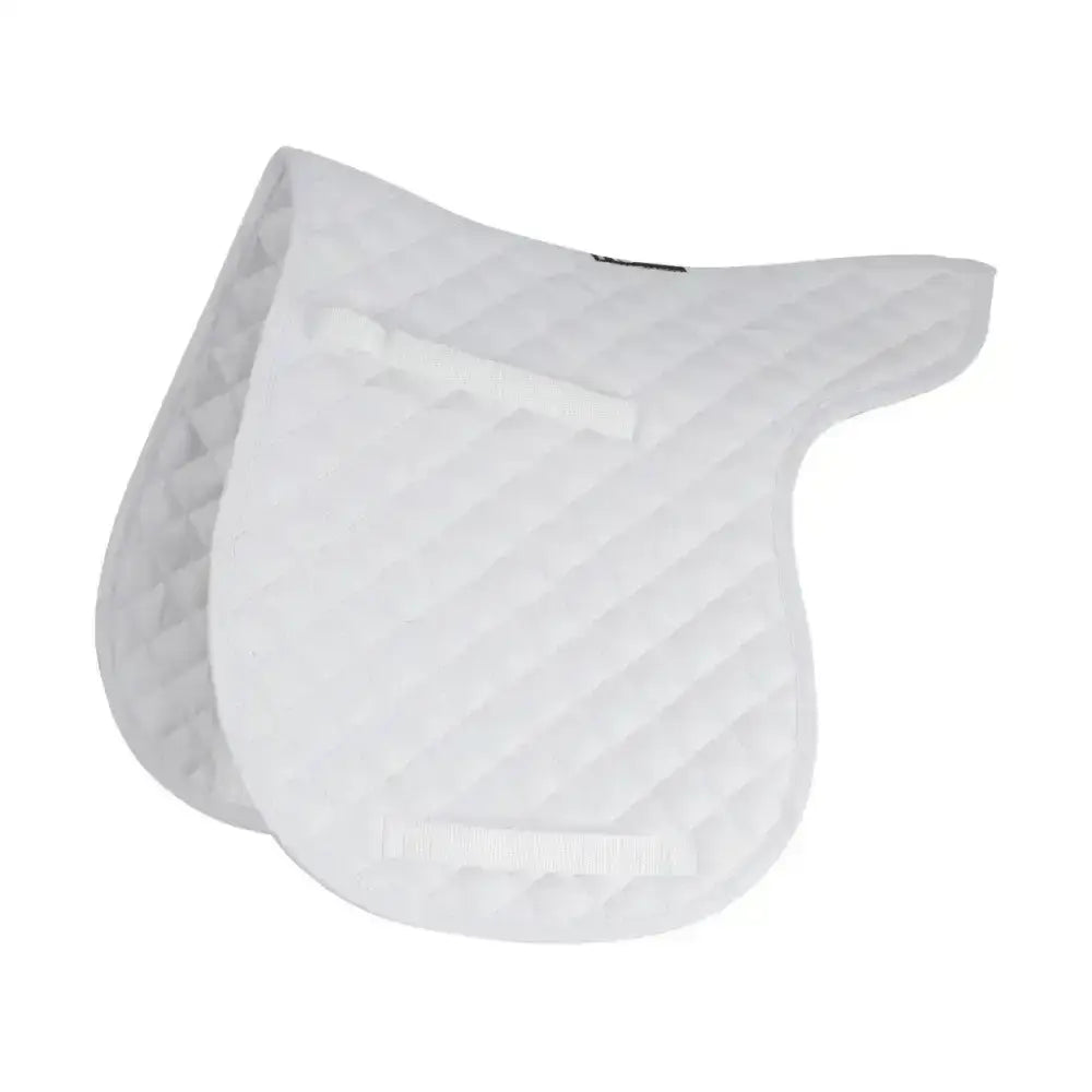 White quilted saddle pad with diamond pattern and reinforced edges for equestrian gp showjump numnah use