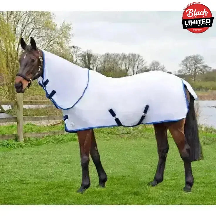 Hy Equestrian Guard Signature Combo Fly Rug White Bound Navy / Blue 4'6" Fly Rugs
