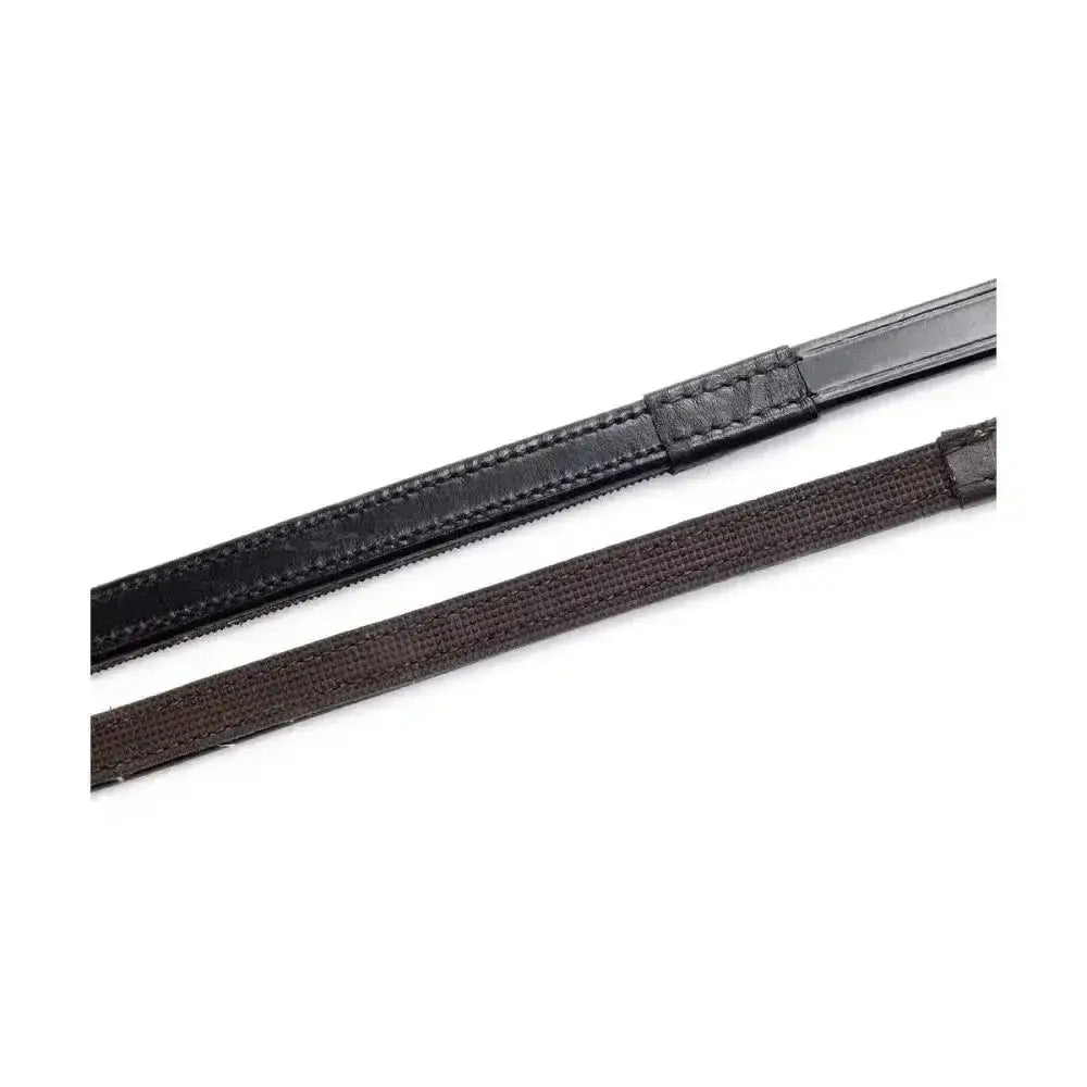 Black leather and brown woven hy equestrian half rubber reins high quality for show riding and control