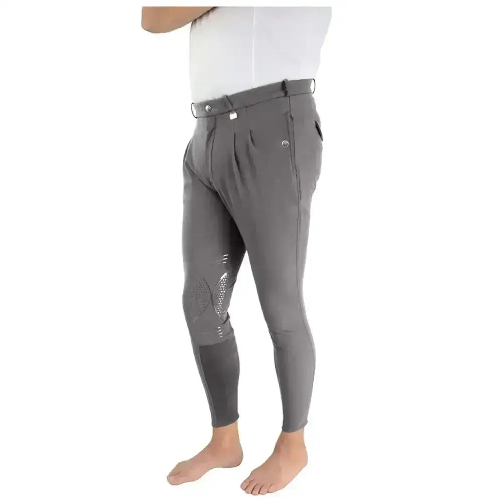 Gray hy equestrian harrogate men’s breeches with reinforced knee panels and a sleek, traditionally designed look