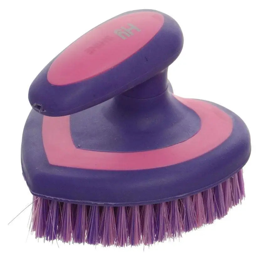Purple and pink HY equestrian heart brush with heart shape design and soft pp bristles for grooming horses