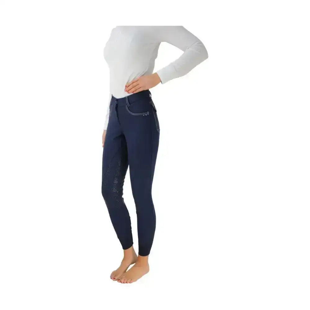 HY Equestrian Highgrove Ladies Breeches Navy/Silver 28" Breeches