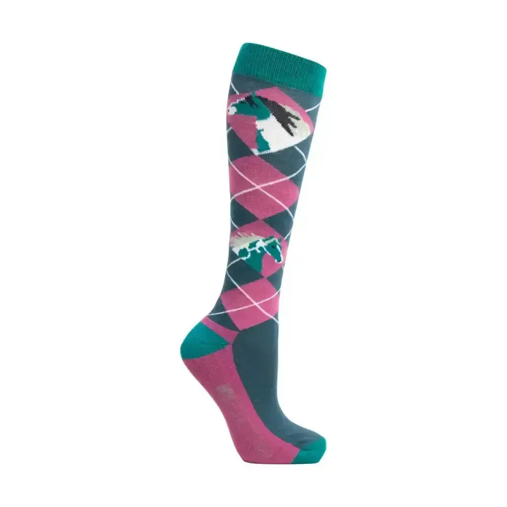 Hy Equestrian Horsing Around Socks (Pack of 3) Teal/Berry 4 - 8 Riding Socks