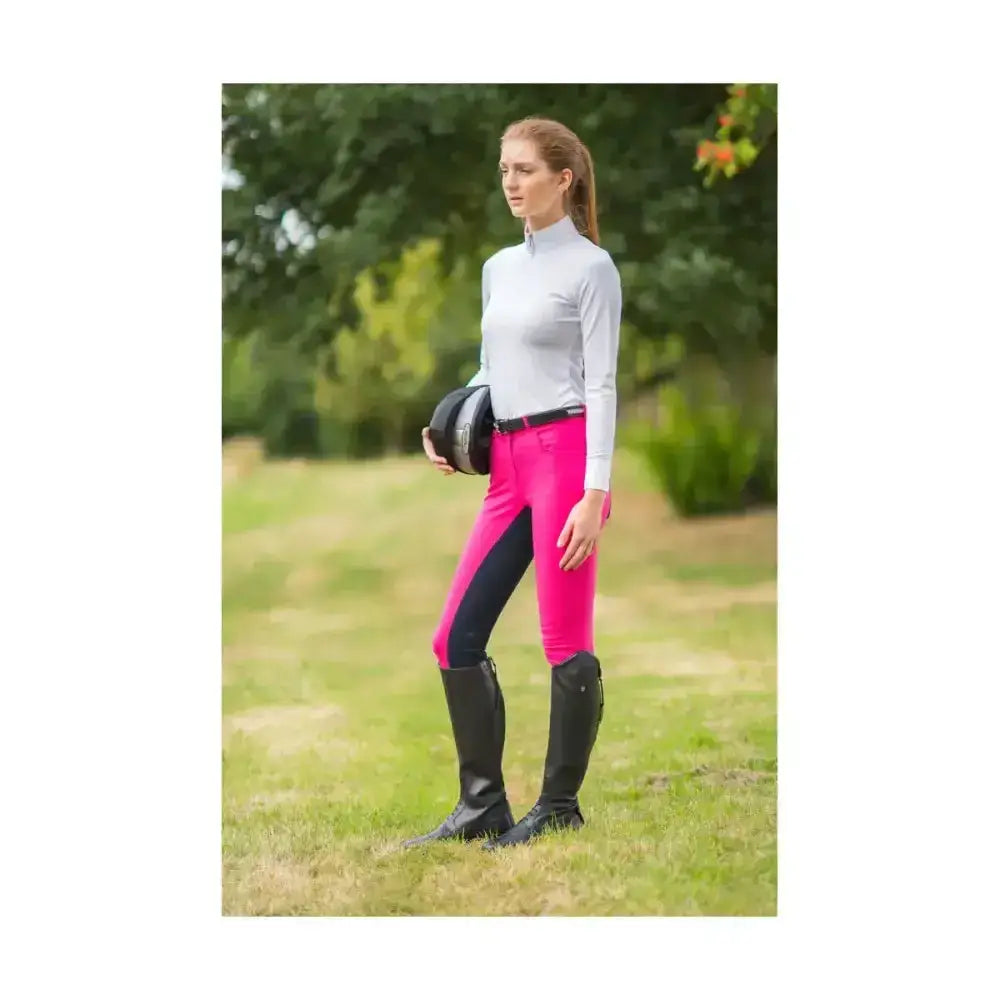 HY Equestrian HyEDITION Full Seat Breeches Hot Pink/Navy 24" Breeches