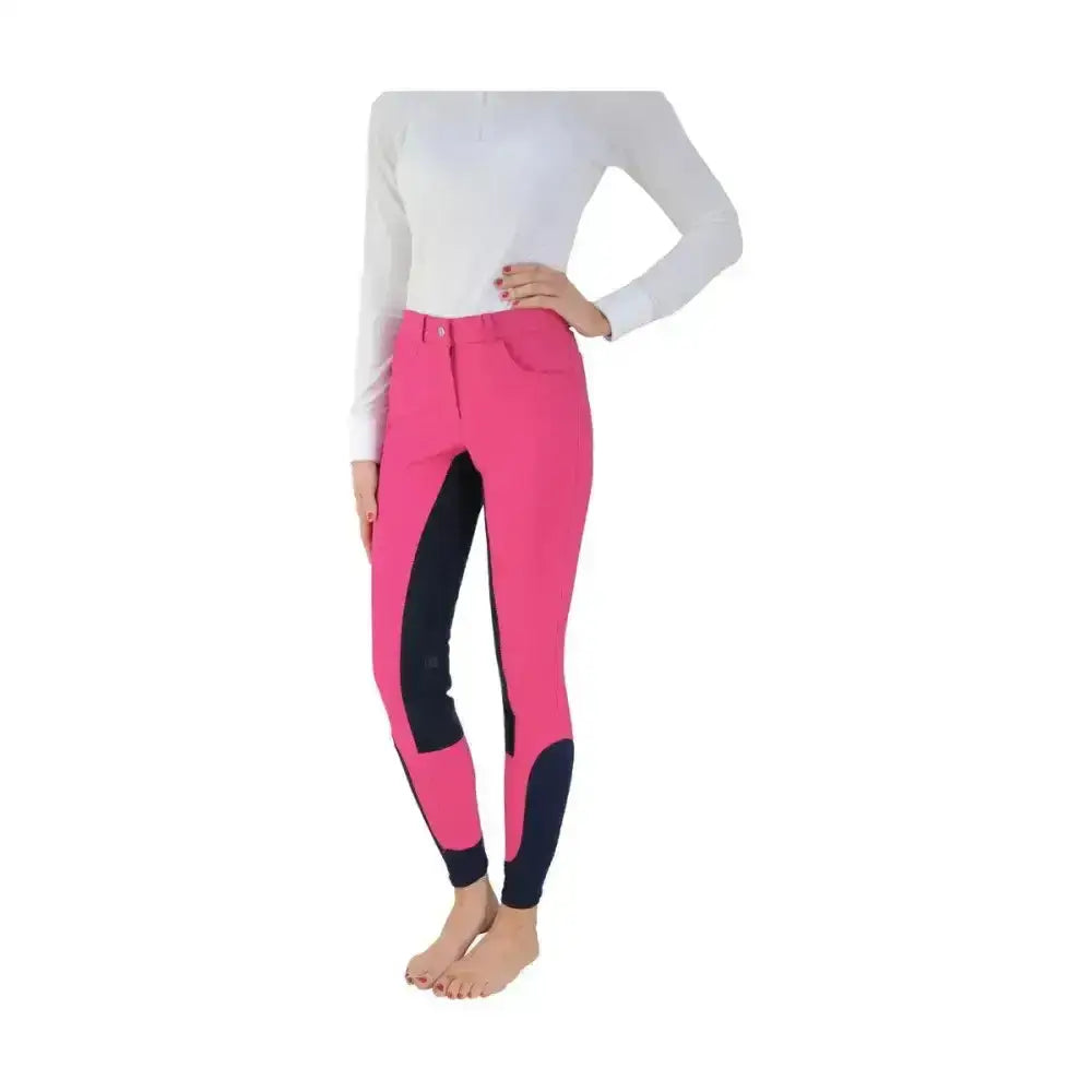 Bright pink hy equestrian hyedition full seat breeches with black reinforced panels perfect riding breeches