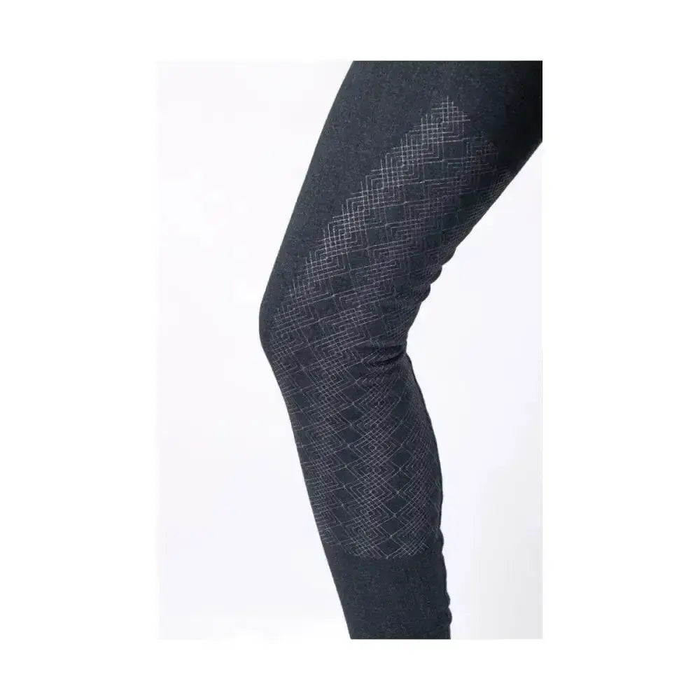 Black leggings with subtle geometric diamond pattern in lighter shade from hy equestrian jesmond jewel denim look tights