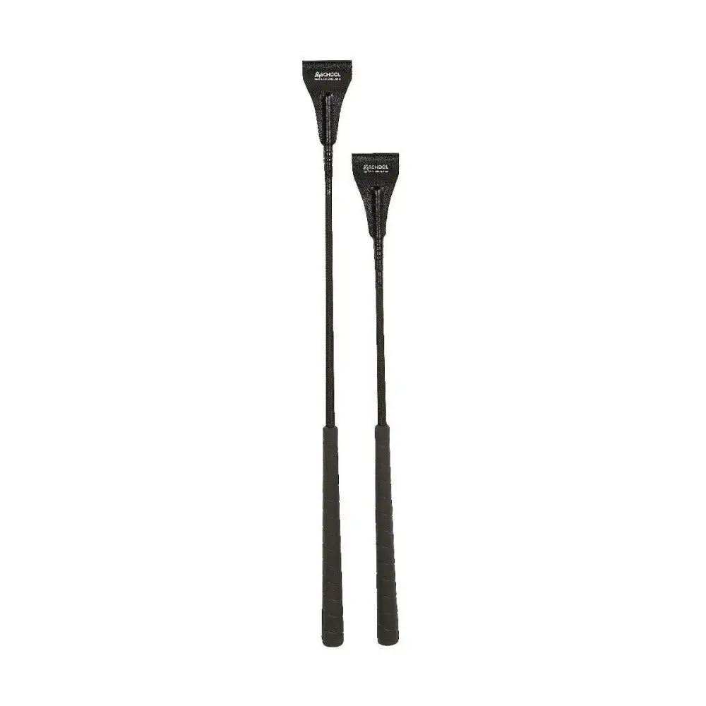 Black leather equestrian jump bat with textured grip matching jump handle and leather keeper by hy equestrian