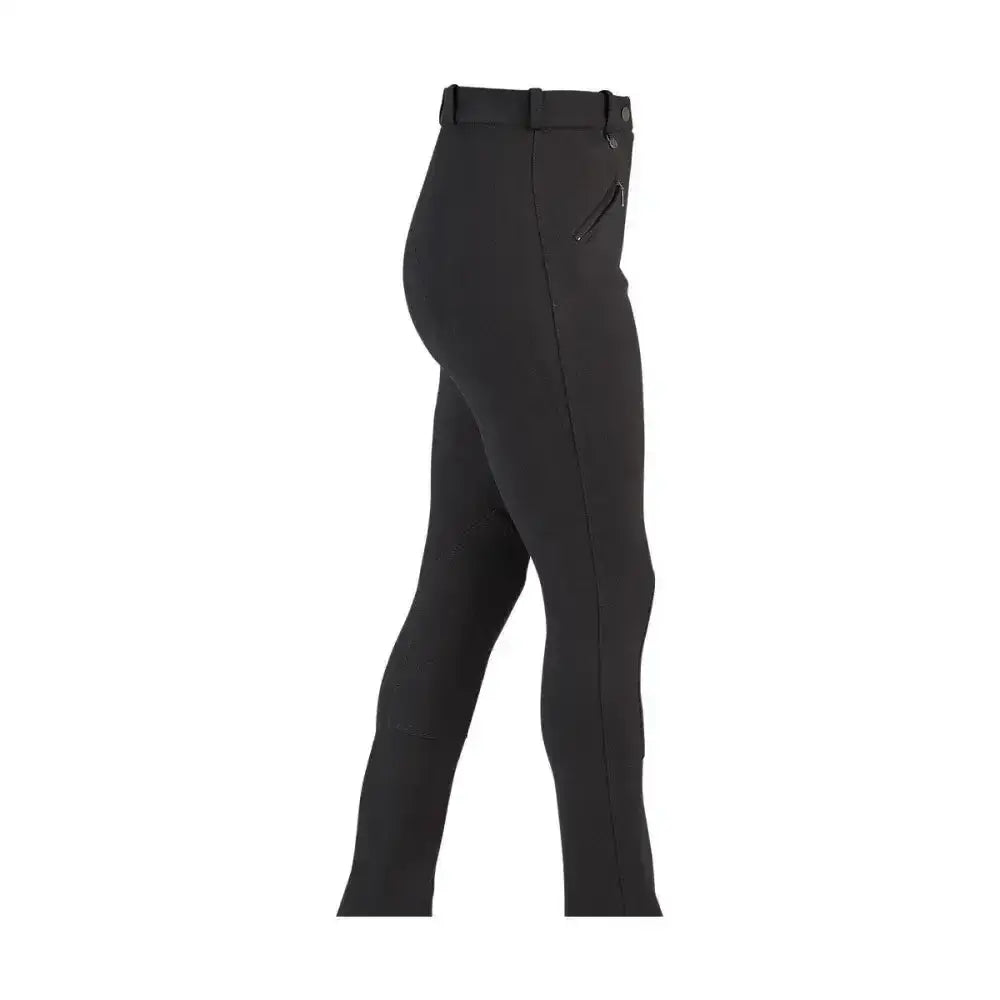 Black hy equestrian keats ladies jodhpurs with sleek form fitting design and subtle side zipper details