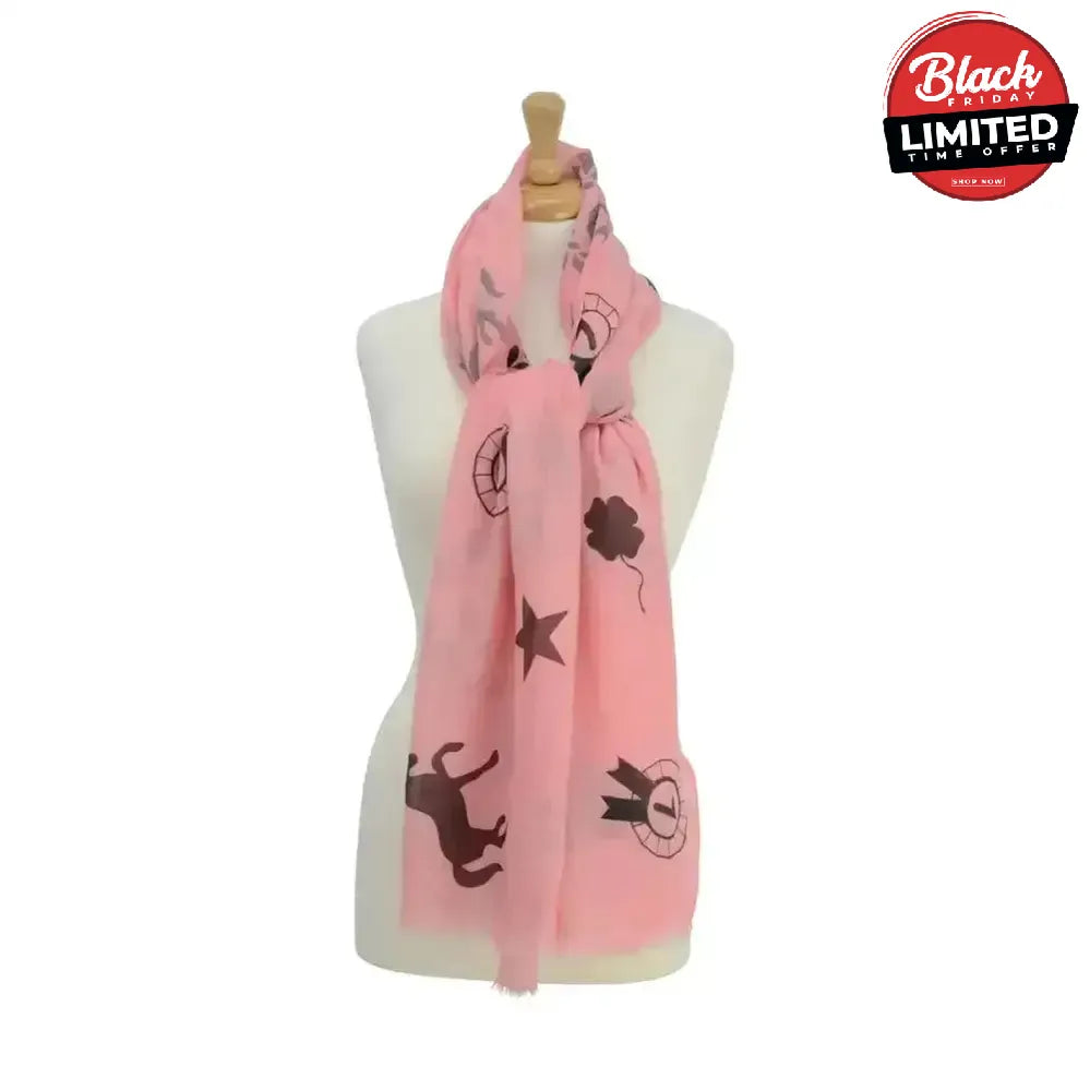 HY Equestrian Ladies Balmoral Scarf Coral/Black Print Headwear & Neckwear
