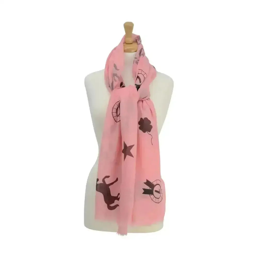 HY Equestrian Ladies Balmoral Scarf Coral/Black Print Headwear & Neckwear
