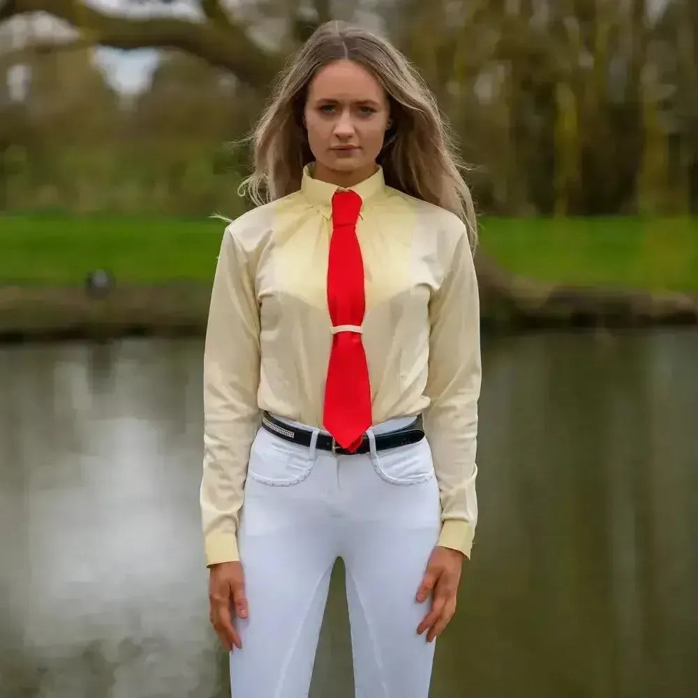 HY Equestrian Ladies Dedham Long Sleeved Tie Shirt White X Small Show Shirts