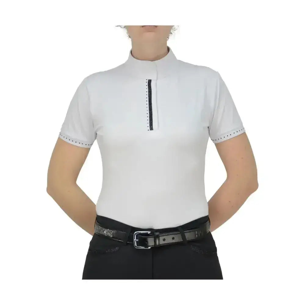 HY Equestrian Ladies Roka Show Shirt White/Black Crystal Large Show Shirts