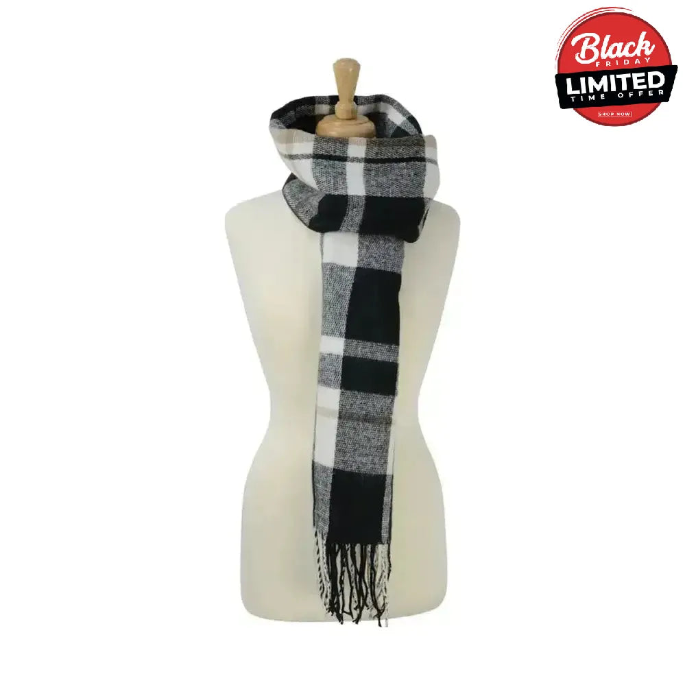 Hy Equestrian Ladies Supersoft Tartan Scarf Black/White/Grey Headwear & Neckwear