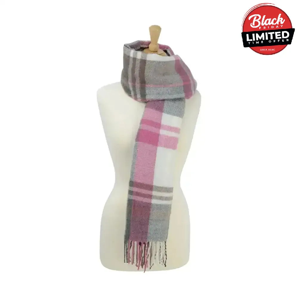 Hy Equestrian Ladies Supersoft Tartan Scarf Black/White/Grey Headwear & Neckwear