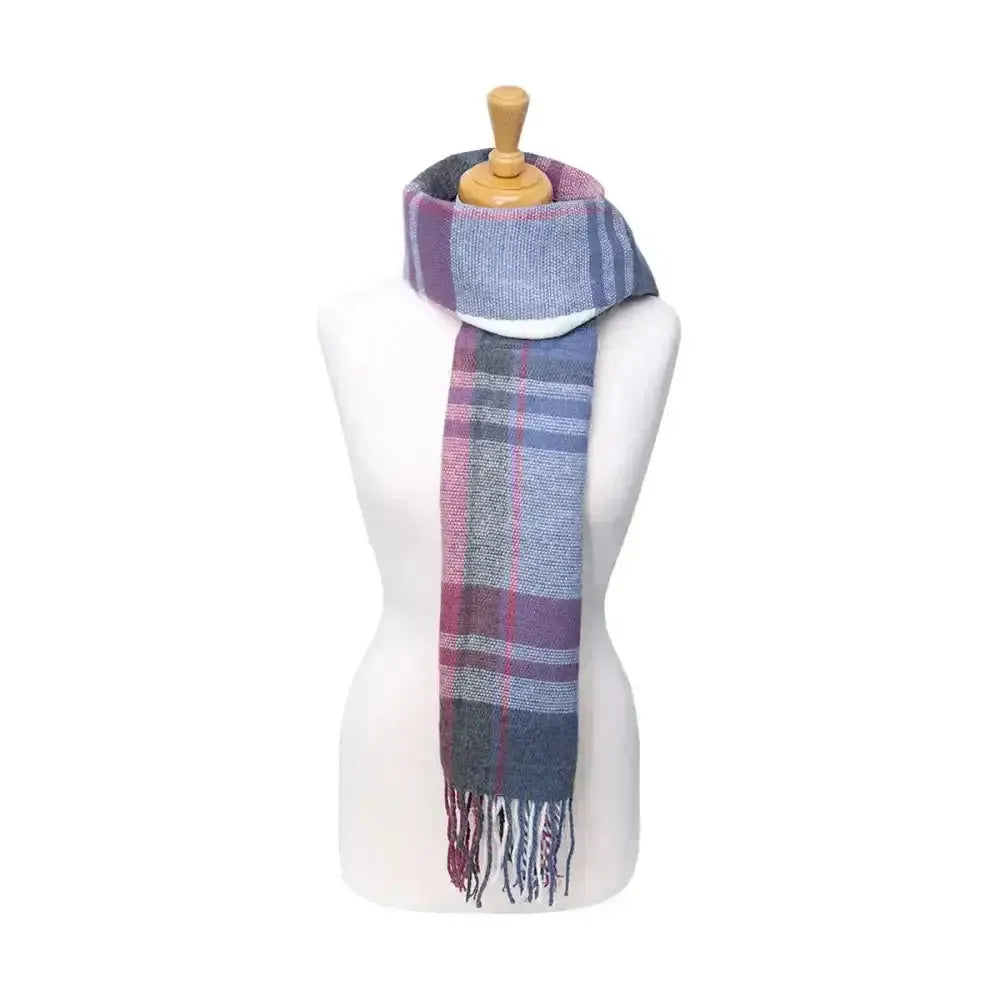 Hy Equestrian Ladies Supersoft Tartan Scarf Navy/Fig/White Headwear & Neckwear