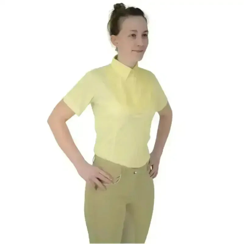 HY Equestrian Ladies Tilbury Short Sleeved Tie Shirt Yellow Large Show Shirts