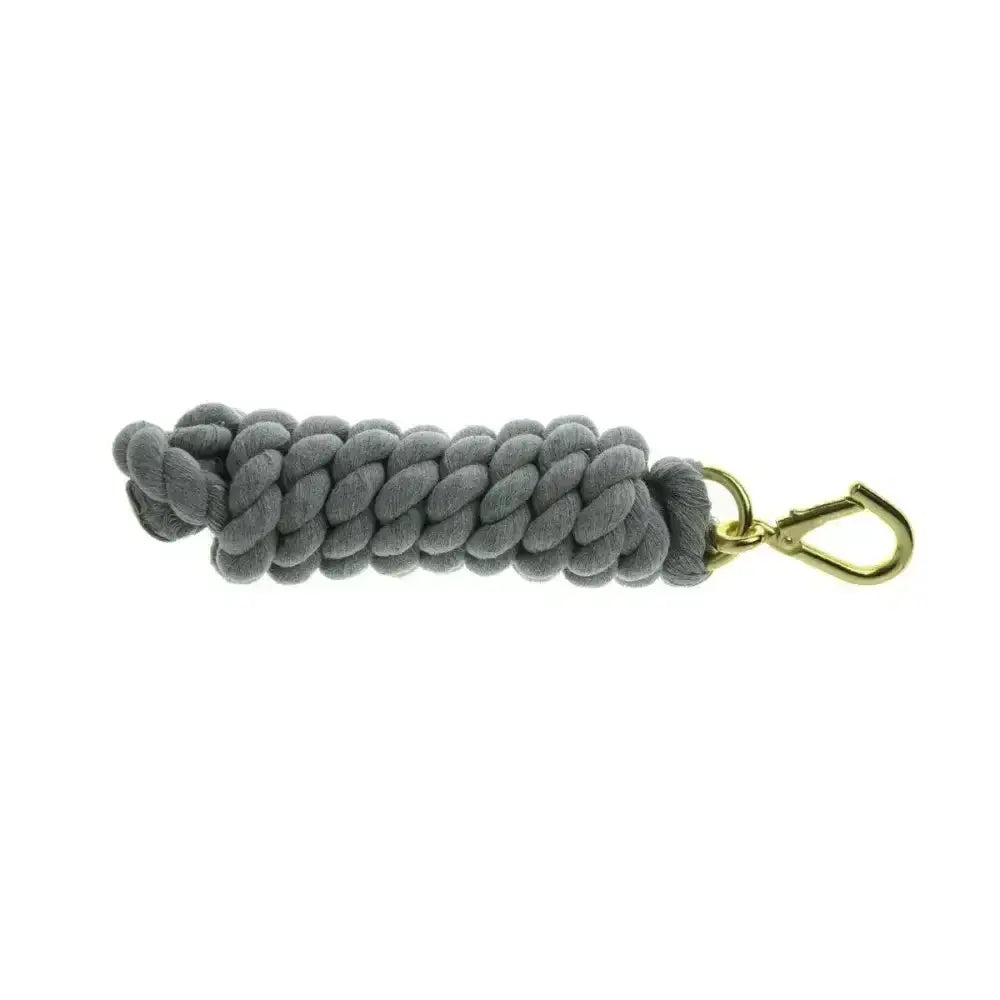 Gray braided cotton equestrian lead rope with gold toned high quality wednesbury clip carabiner for durable use