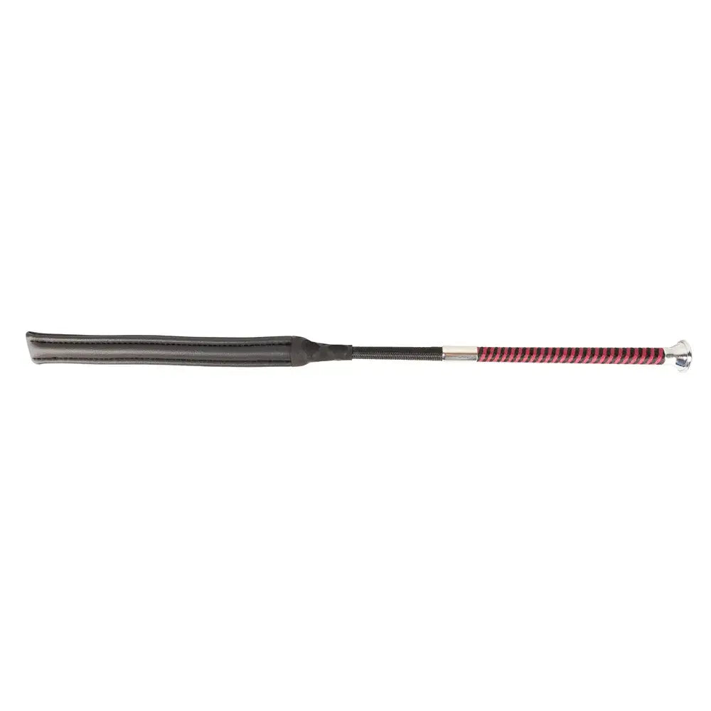 Black and burgundy hy equestrian legal jump bat with braided handle and textured grip for horse riding