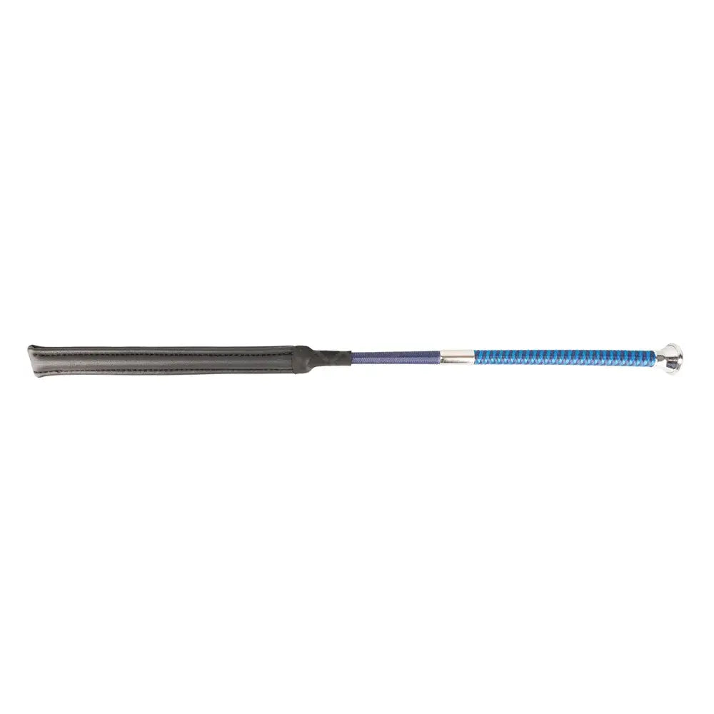 Blue and black hy equestrian legal jump bat with braided handle and textured grip for easy hold