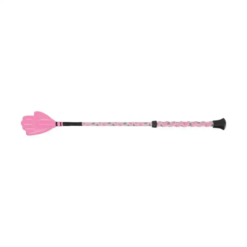 Pink equestrian lola love heart riding whip with hand-shaped head and patterned shaft for horse riding fun