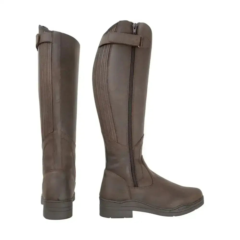 Brown leather Hy Equestrian Londonderry winter country riding boots with zipper and strap detail for stylish riding