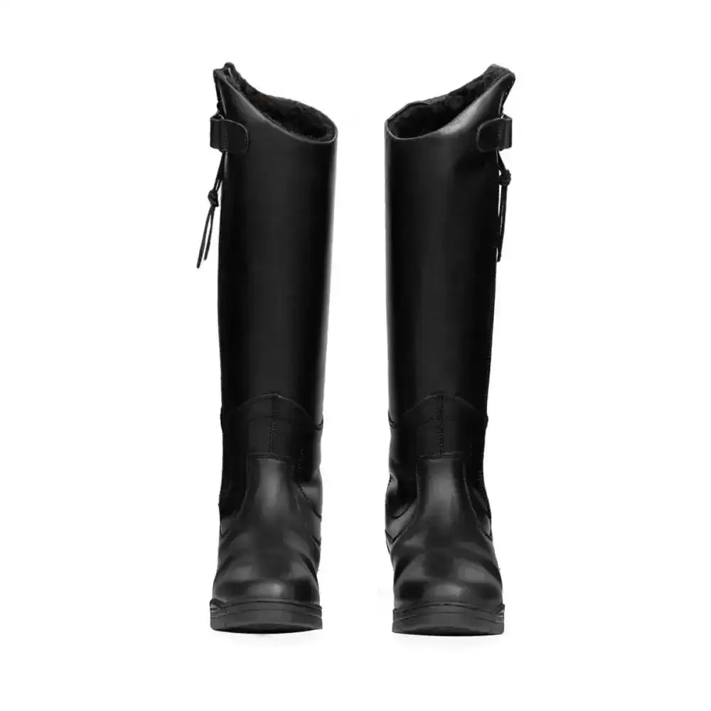 Black leather Hy equestrian londonderry winter riding boots with smooth finish and adjustable side straps for style and function