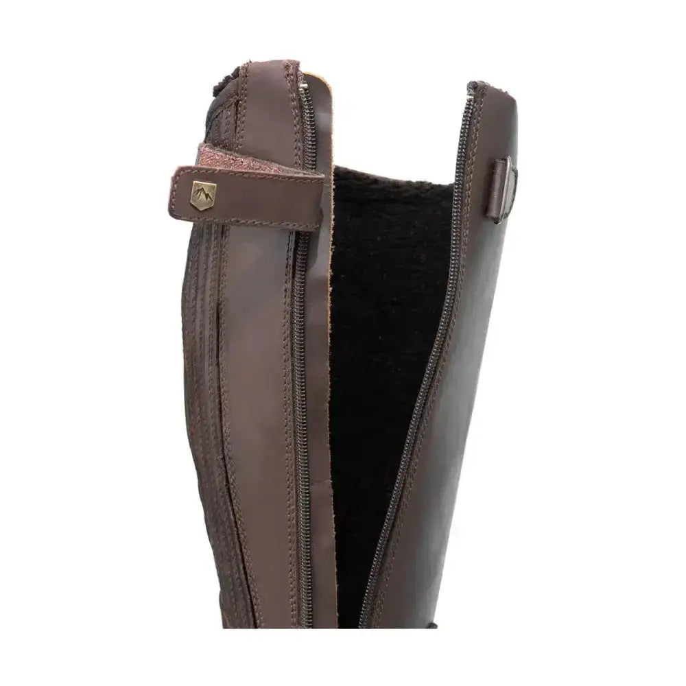 Brown leather hy equestrian londonderry winter tall riding boot with zipper closure and black lining for country use