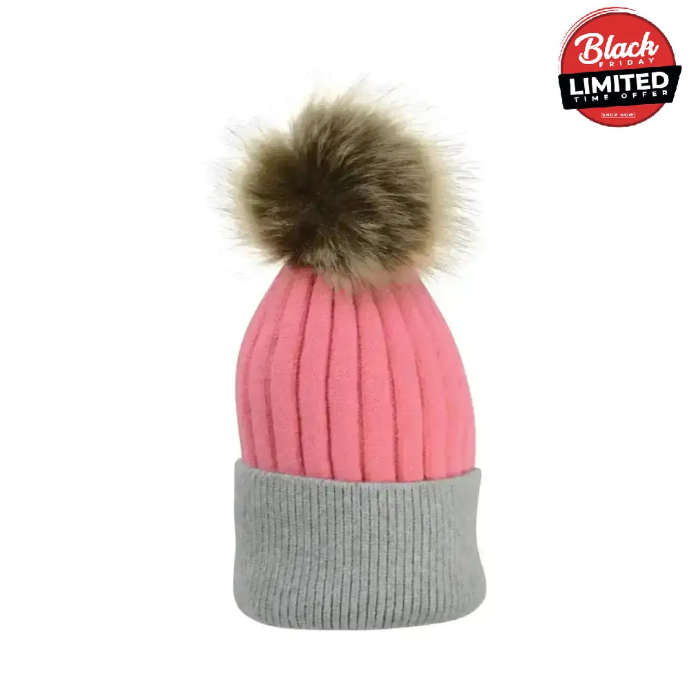 Hy Equestrian Luxembourg Luxury Bobble Hat Coral/Charcoal Headwear