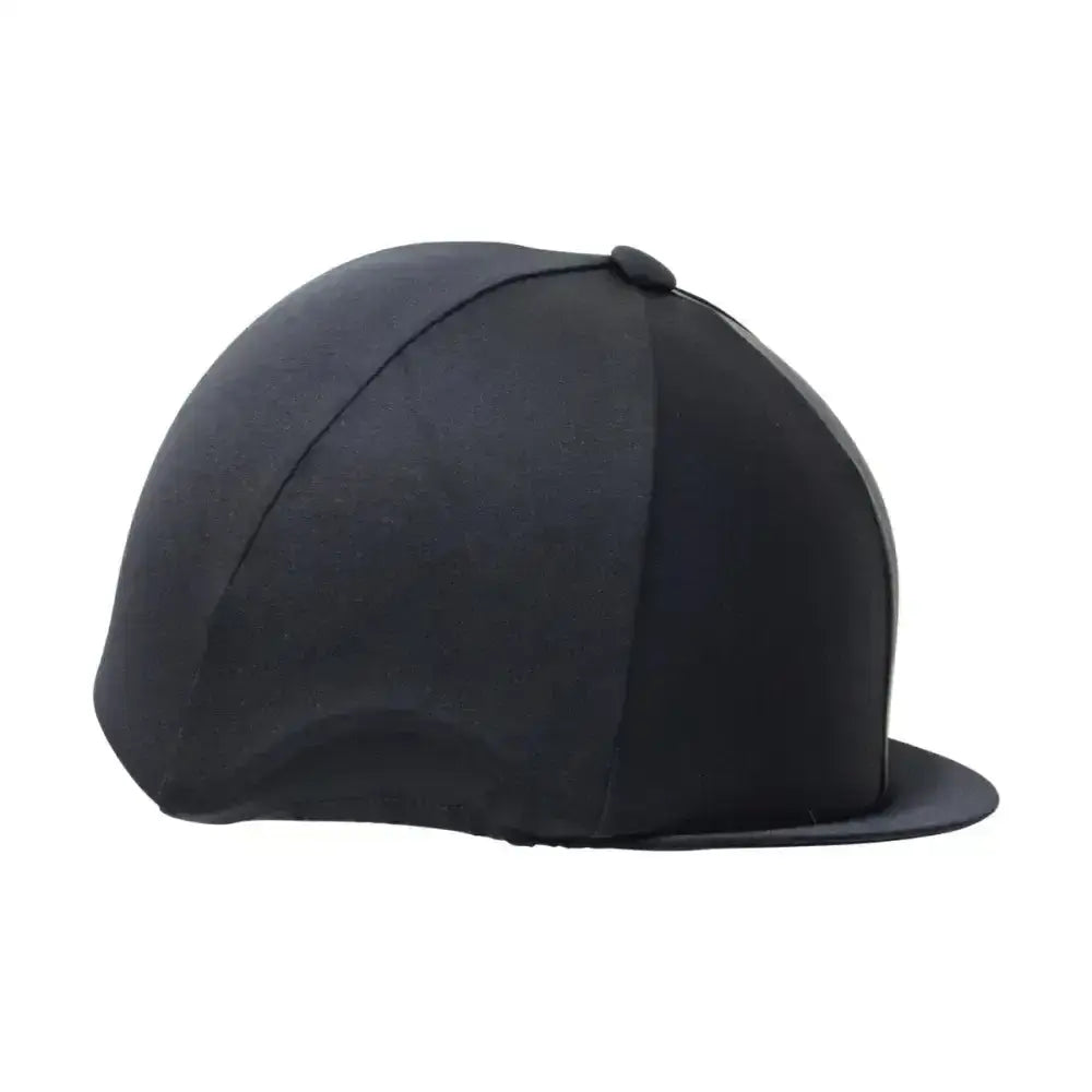 Black hy equestrian lycra hat cover with smooth matte finish and subtle stitching for smart lycra hat protection