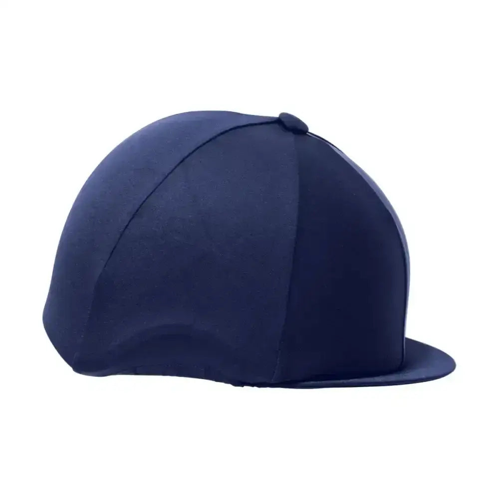 Navy blue hy equestrian lycra hat cover with smooth stretchy fabric and subtle seams perfect as a smart lycra hat