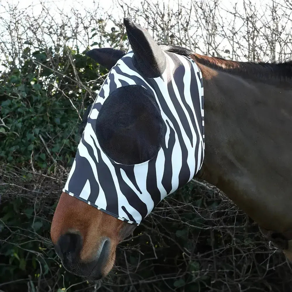Hy Equestrian Lycra Zebra Print Fly Mask Black / White Pony Fly Masks