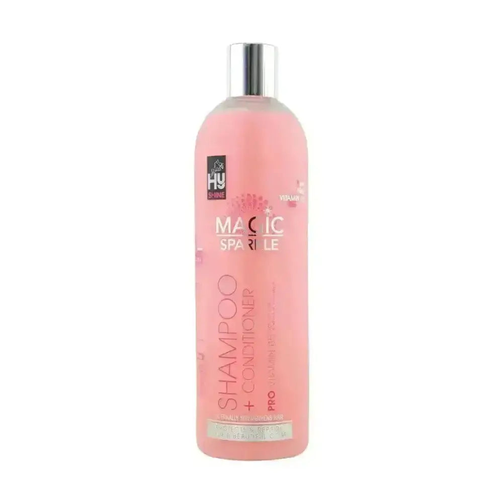 Pink equestrian magic sparkle 2 in 1 shampoo and conditioner with silver cap to internally strengthen and repair damage